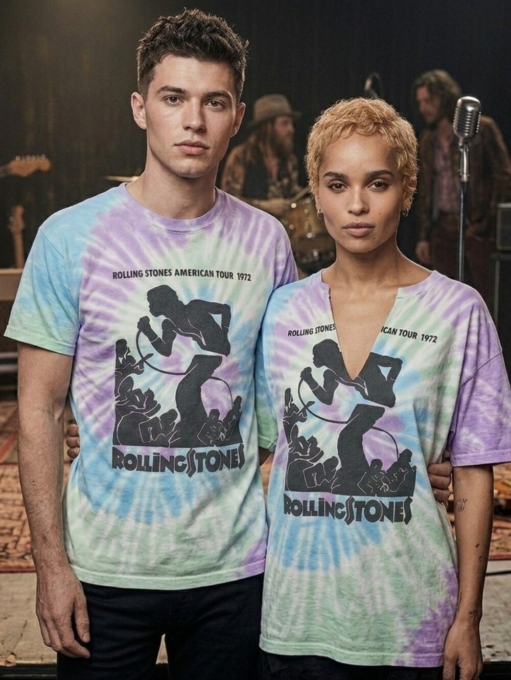 NEW Rolling Stones Vintage Inspired Tee Oversized Tie Dye